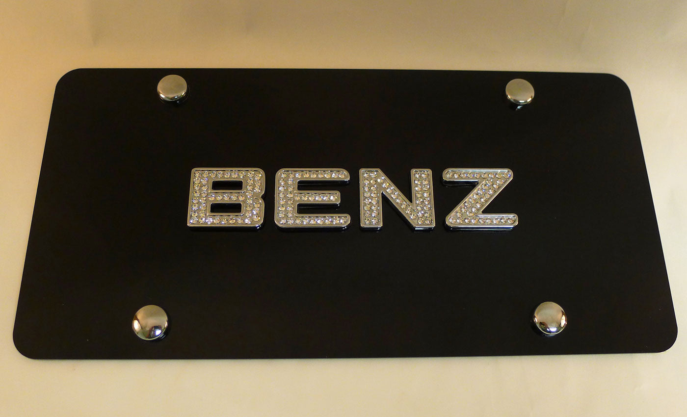 Mercedes Benz Black License Plate Cover w/ Chrome Iced Out Swarovski Emblems