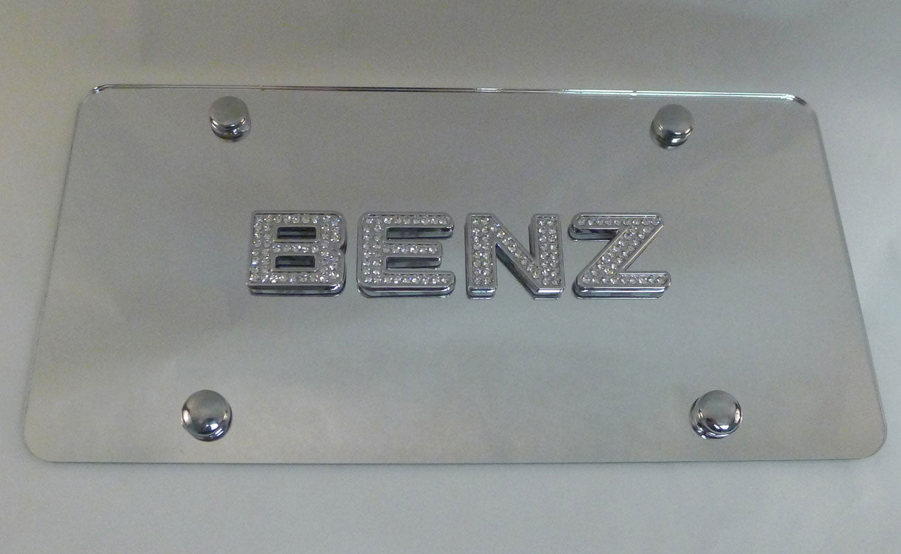 Mercedes Benz Chrome License Plate Cover w/ Chrome Iced Out Swarovski Emblems