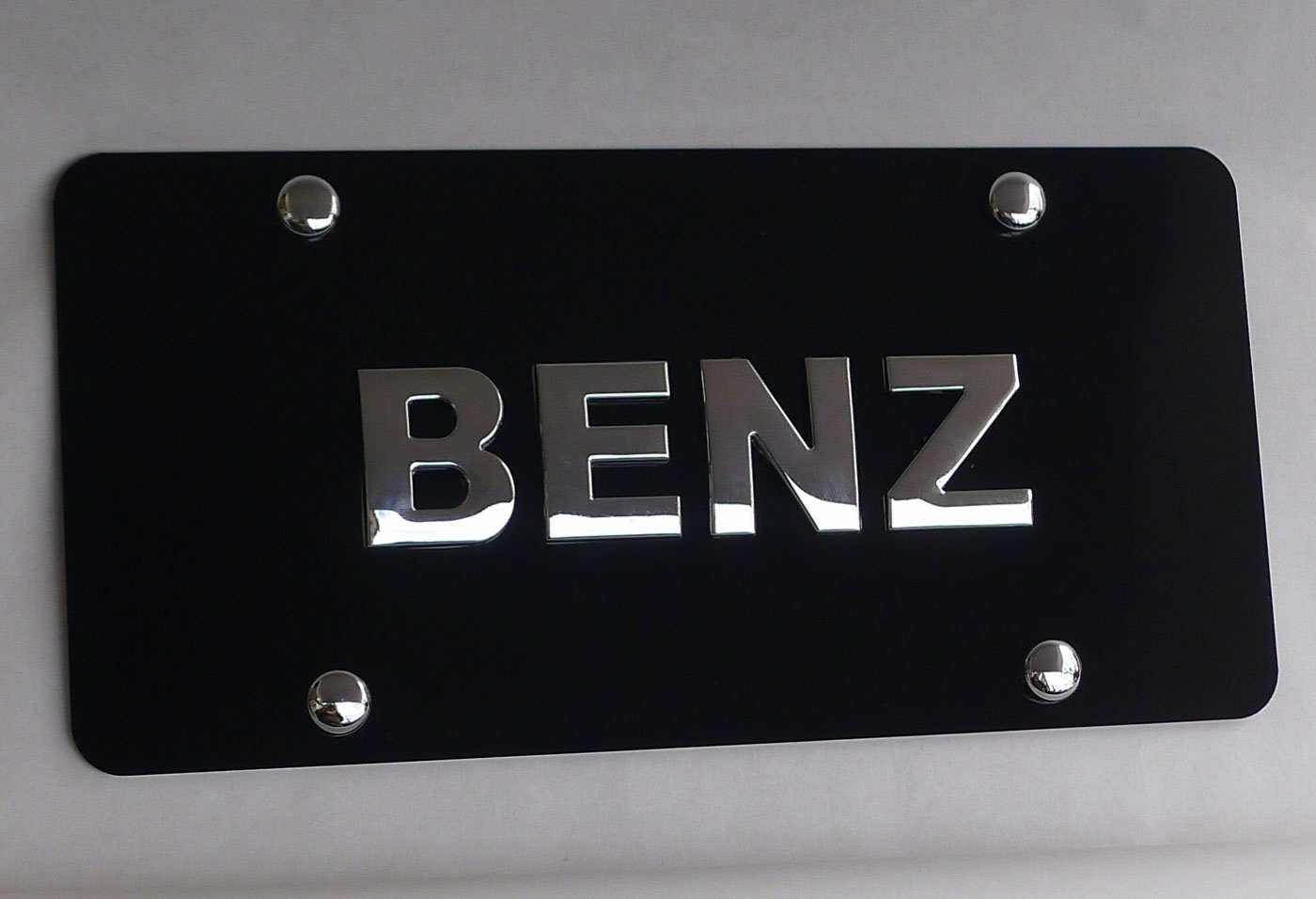 Mercedes Benz Black License Plate Tag with Chrome Emblem Badge